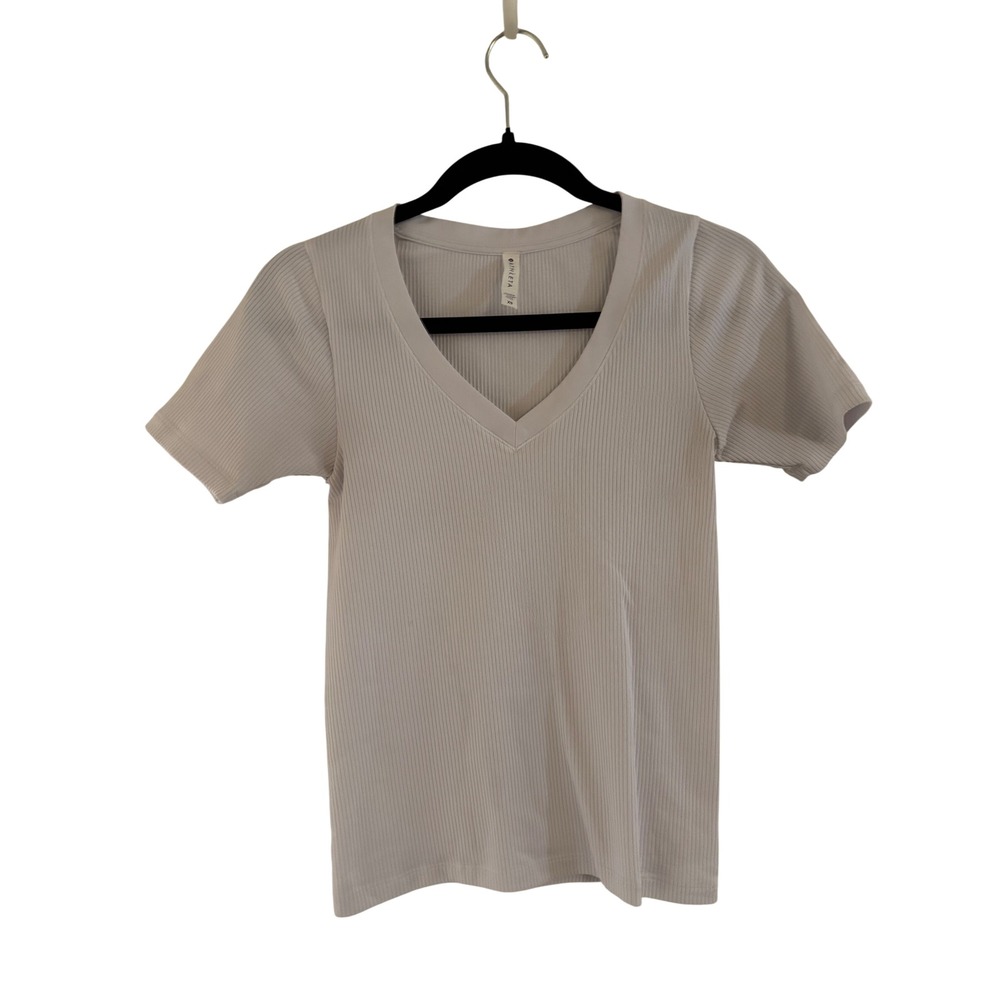 Athleta Ribbed V-Neck Short Sleeve Tee Top White XS